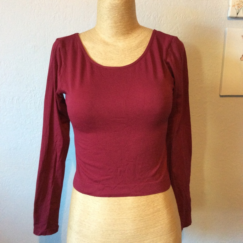 Tanco Burgundy Crop Top Long Sleeves.